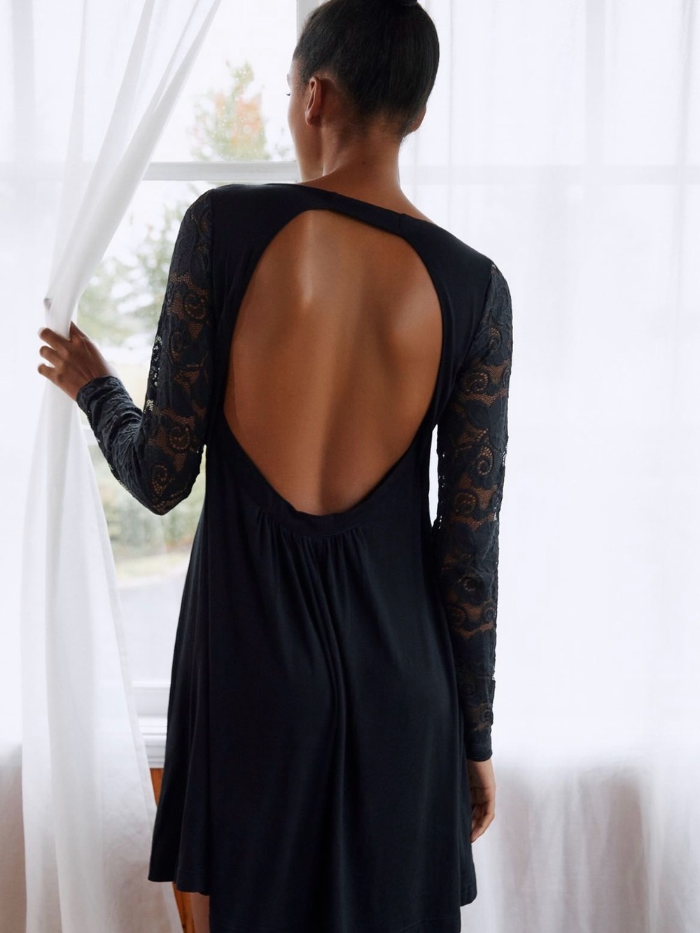 Anthropologie Black Lace Slip Dress - Picture 2 of 9